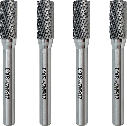 SA-3 Tungsten Carbide Burr Rotary File, Cylinder Shape Double Cut, 4pcs by LU&MN