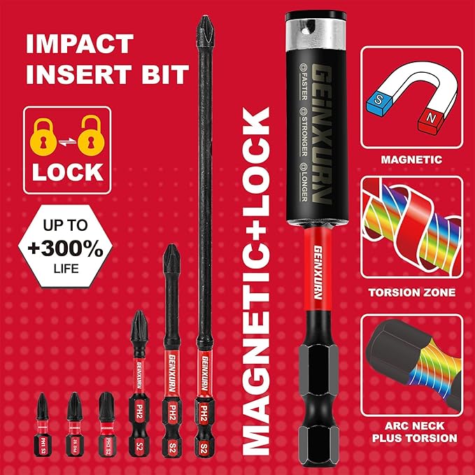 Impact Tough Mixed #1#2#3 Phillips D2 Steel Long Extension Insert Driver Bits, 41Pack 1/4 Inch Hex Shank Long Cross Magnetic PH1/PH2/PH3 Screwdriver Bits Set with 1Pcs Magnetic Bit Holder