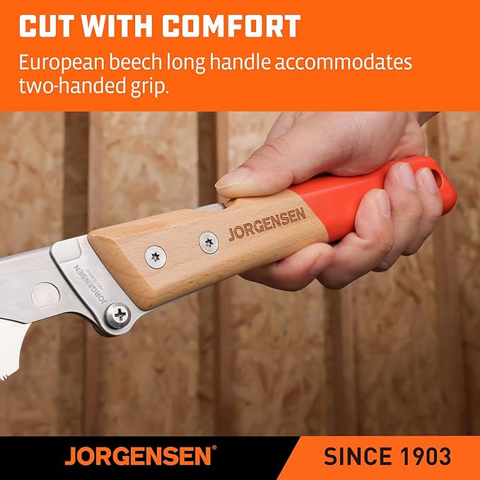 JORGENSEN Japanese Pull Saw, 6 Inch Pro Folding Dovetail Saw with Beech Wood Long handle, SK5 Steel Blade Tool-less Quick Change, 21TPI Cross Cut Woodworking Handsaw for Hardwood, Softwood