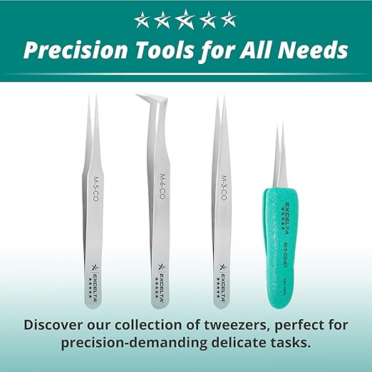 Excelta M-3-CO Cobaltima Miniature Straight Very Fine Point Tweezers, Heat Resistant to 932°F, Anti-Magnetic, 3.13" Long, Elite
