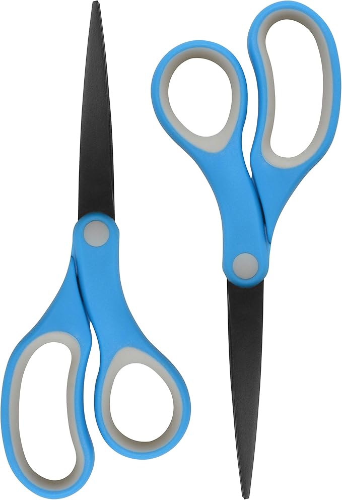 Westcott 55849 8-Inch Non-Stick Titanium-Bonded Scissors For Office and Home, Blue/Gray, 2 Pack