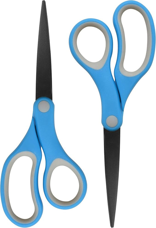 Westcott 55849 8-Inch Non-Stick Titanium-Bonded Scissors For Office and Home, Blue/Gray, 2 Pack