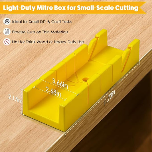 4-Piece Miter Box and Saw Set, 2.68 × 12-Inch Mitre Box with 3 Mitre Saws for Hardwood to Soft Metal Precise Miter and Bevel Cuts, Miter Box with Saw Included for Light-duty Tasks Only