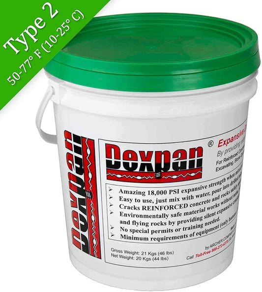Expansive Demolition Grout 44 Lb. Bucket for Rock Breaking, Concrete Cutting, Excavating. Alternative to Demolition Jack Hammer Breaker, Jackhammer, Concrete Saw, Rock Drill (DEXPAN44BKT2) (50F