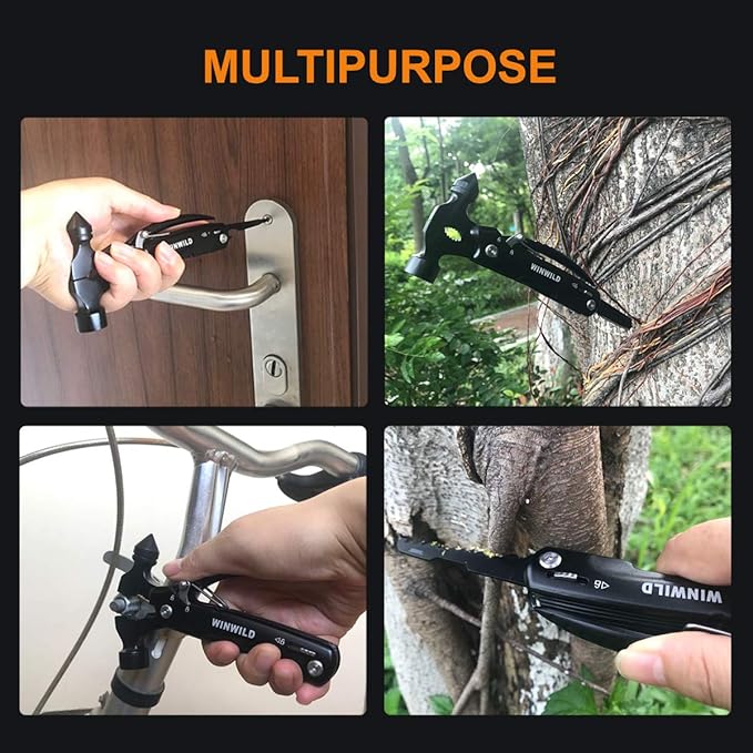 MultiTool Mini Emergency Hammer, Unique Christmas Gifts for Dad Men Women, Cool Stocking stuffers for Camping Hiking Household