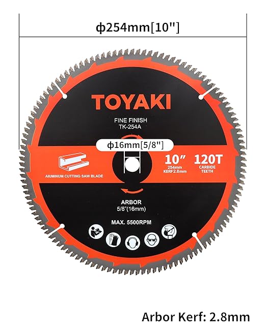 10-Inch Miter Saw Blade, TCG Aluminum Working 120-Tooth Ultra-Fine Finish Professional Saw Blade for Miter Saws Table Saws and Circular Saws,Arbor 5/8-inch(16mm)