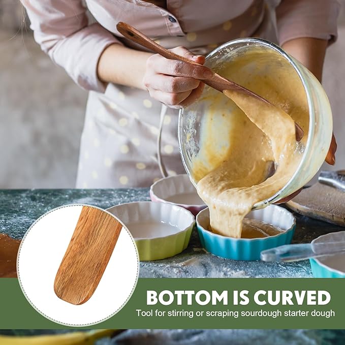 Baderke 11 Inch Wooden Sourdough Bread Mixing Stir and 13 Inch Wooden Spatula Paddle Stirring Stick for Kitchen Cooking Mixing Tool for Sourdough Starter Cookware Pot(Beech Wood)