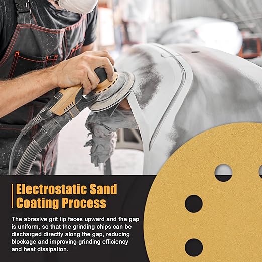 80 Pack 5 Inch Sanding Disc 40 Grit 8 Hole Round Hook and Loop Sandpapers Fit for Orbital Sander Automotive or Cars Repairing, Grinding or Polishing, Yellow