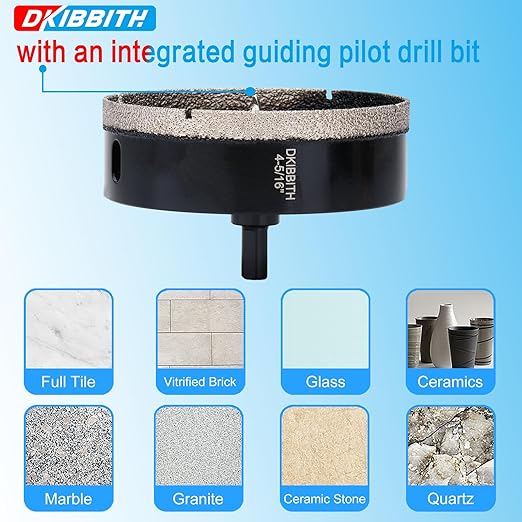 4-5/16" Diamond Hole-Saw Bits with Pilot Drill Bit 4-5/16 in Diamond Tipped Tile Hole Saws with Guiding Bit for Accurate Drilling, for Porcelain Tile Ceramic Pottery Granite Stone Glass Bottles 110mm