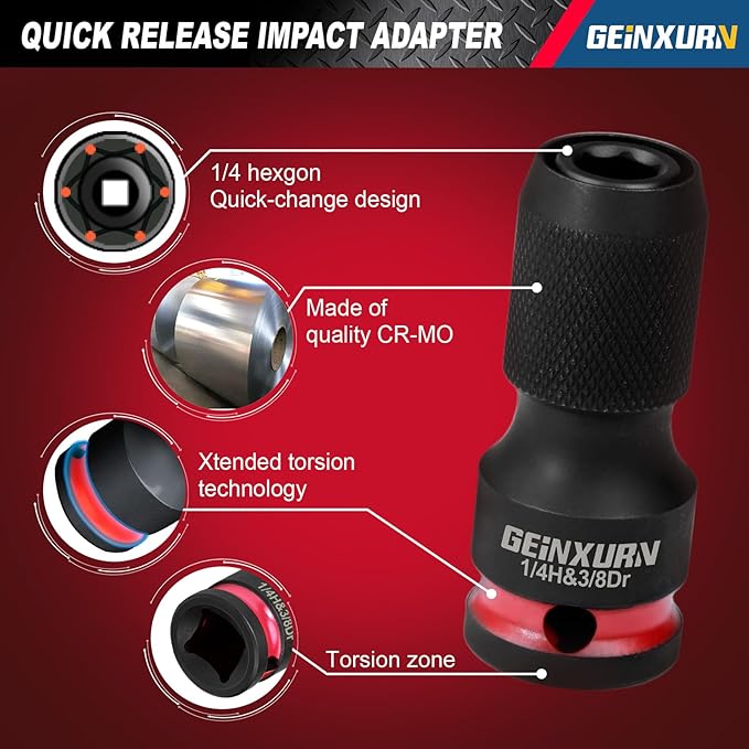 5PCS Impact Screwdriver Bit Holders, 3/8-Inch Square Drive to 1/4-Inch Quick Release Hex Socket Adapter for Impact Wrench