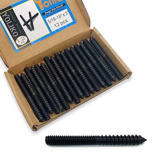 12 Pack 5/16-18 x 3 Inch Black Hanger Bolts