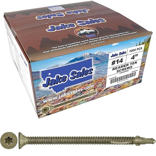 Jake Sales #14x4 Reamer Tek Torx/Star Head Self-Drilling Wood to Metal Screws - for Flatbeds, Trailers, or Where Fastening Wood to Steel - T-30 Torx Screw Head (Full Box - 1000 Screw Count)