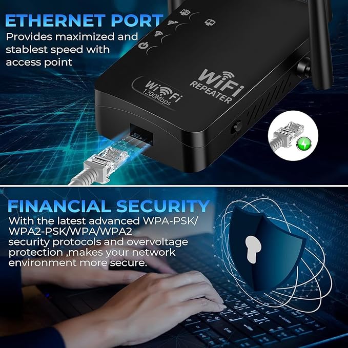 1200Mbps WiFi Extender Signal Booster,WiFi Extender Dual Band for Home竊똍ew Gen 6X Faster Internet Booster Extender, WiFi Repeater Coverage up to 10K sq.ft and 65 Devices(Black)