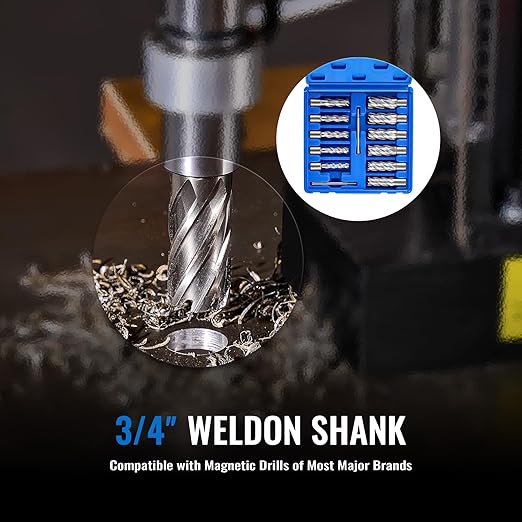 ZELCAN Annular Cutter Set, 11pc Mag Drill Bit Kit with 2" Cutting Depth, 7/16" to 1-1/16" Cutting Diameter, HSS Spiral Flute Annular Cutters with 2 Pilot Pins & Carrying Case for Steel Aluminum Copper
