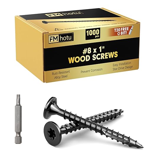#8 x 1” Deck Screws, 1000Pcs Star Drive Wood Screws, Rust Resistant Timber Screws for Timber/Log/Landscaping Wood, T20 Star Bit Included, Black