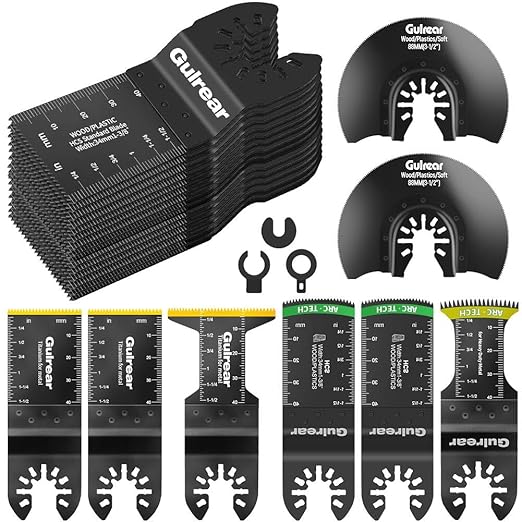 32PCS Multitool Blades kit Includes Titanium Multi Tool Blades Use in Wood Plastics Metal Cutting Removing Oscillating Blades with Quick Release Ideal Oscillating Tools Name Brands Replacement Blades