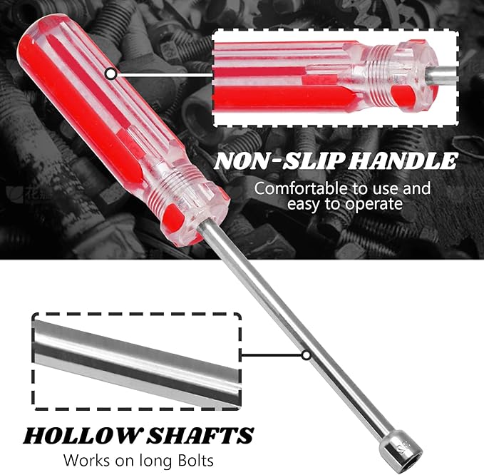 11/32 Inch Hex Nut Driver, Socket Wrench Screwdriver with 3.7-Inch Hollow Shaft, Cushion Grip Handle