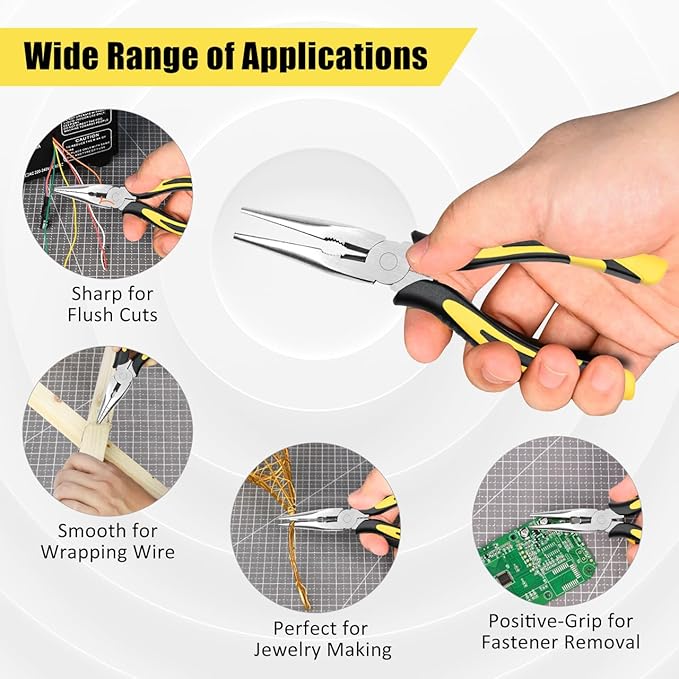 Premium Long Needle Nose Pliers-6?쇺? Paper Clamp Precision, High Carbon Steel, Soft Grip with Wire Cutter, Long Nose Cutting Pliers for Home, Fishing, Jewelry, Crafts,1pcs