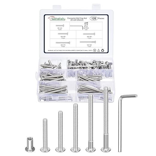 METALLIXITY Furniture Crib Screws Replacement Set with Wrench(M6-1x40/50/60/70/80mm) 120Pcs, Connector Bolts M6 Screw Barrel Nuts Binding Screws, for Chair Cabinet Bed, Silver