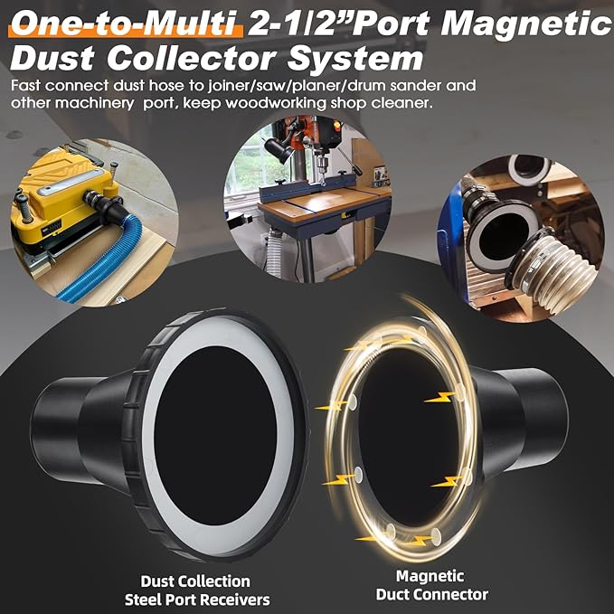 4" to 2.5" Magnetic Dust Collection Fittings for Woodwork Shop Vacuums Hose,One-to-Multi Magnetic Dust Collector System w/1PK Mag Port Connector+3Set 2.5??Couplers,Magnetic Dust Collection Starter Kit