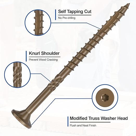 #10 x 4??Deck Screws, 108Pcs Star Drive Wood Screws, Rust Resistant Timber Screws for Timber/Log/Landscaping Wood, T25 Star Bit Included, Brown