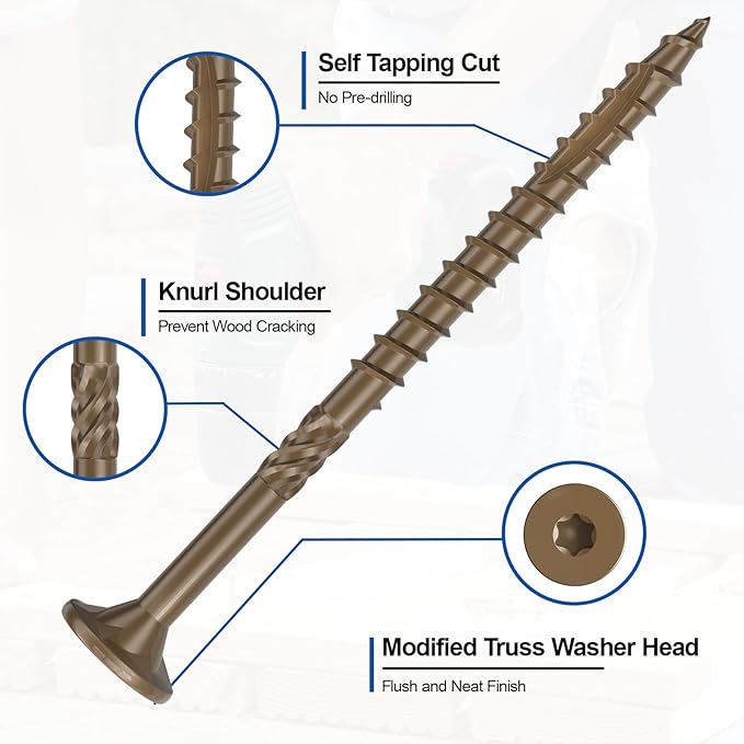 #10 x 4??Deck Screws, 500Pcs Star Drive Wood Screws, Rust Resistant Timber Screws for Timber/Log/Landscaping Wood, T25 Star Bit Included, Brown