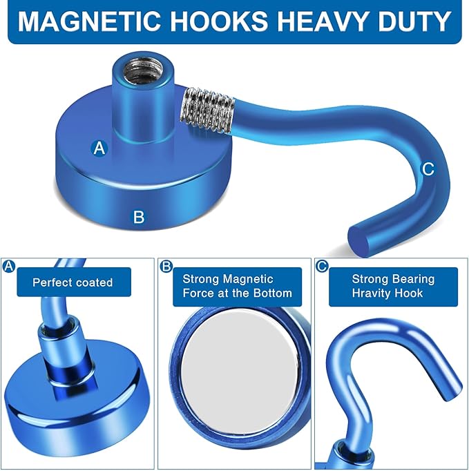 LOVIMAG Cruise Must Haves, 50Lbs Blue Magnetic Hooks for Cruise Cabins, Cruise Door Magnets, Magnetic Hooks for Hanging, Refrigerator, Celling - 12 Pack