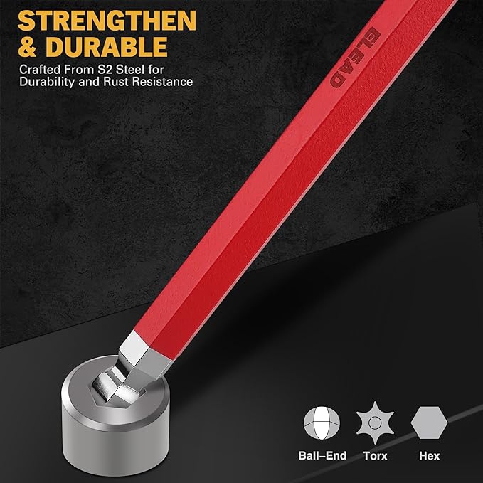 ELEAD Allen-Wrench Hex Torx Key Set: 29-Piece Rainbow Colored Allen Key Set, Long Arm Ball End, Metric SAE Standard Torx Star Wrenches with T-Handle and Extension Bar