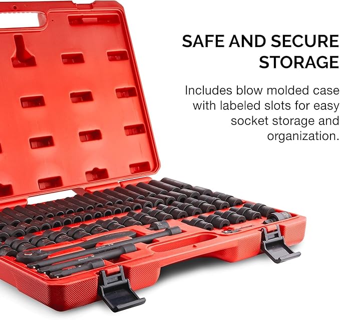 NEIKO 02471A Impact Socket Set, 3/8??Drive, 67 Piece, Metric and Standard Master Socket Set with Shallow & Deep Sockets, Ratchet, Swivel Sockets, Extension Bars, Adapters, Cr-V & Cr-Mo