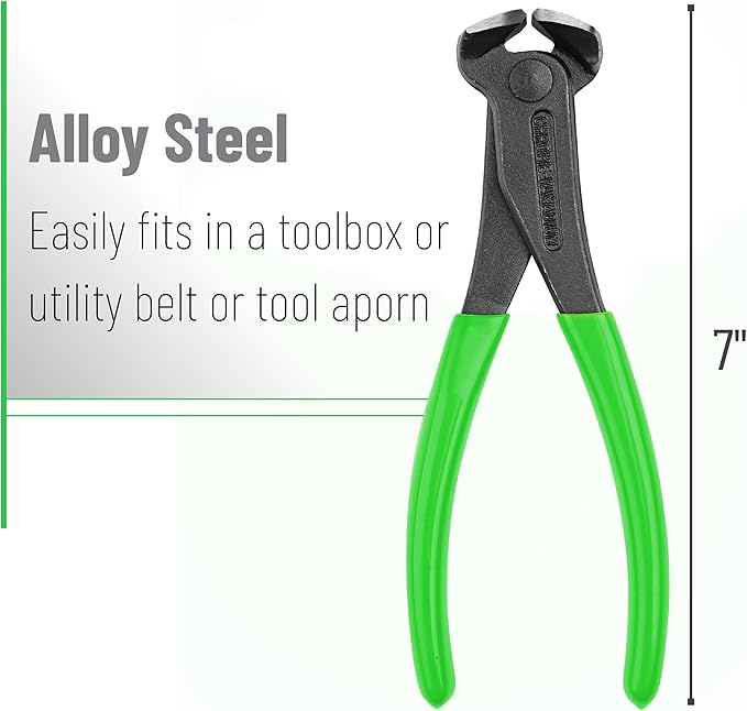 Bates- Nail Puller, 7 Inch, Light Green, Nail Remover Tool, Cutting Pliers, Carpenter Tools, Staple Puller, End Cutting Pliers