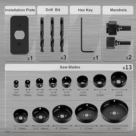 KATA 20PCS Hole Saw Kit, Hole Saw Set with 3/4"-6"(19-152mm) Saw Blades, Hole Saws Drill Bits Hole Cutter Kits with Storage Case, Holesaw Cutting for Soft Wood, Plywood, Drywall, PVC