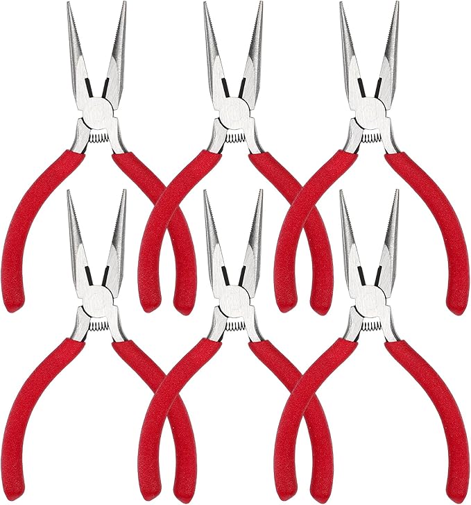 Needle Nose Pliers 5" Long Nose Pliers Set with Rubber Grip Mini Fine Needle Nose Pliers with Side Cutter for Cutting Wire Craft Jewelry Making(6 Packs)