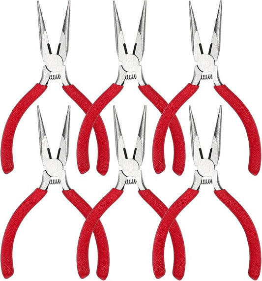 Needle Nose Pliers 5" Long Nose Pliers Set with Rubber Grip Mini Fine Needle Nose Pliers with Side Cutter for Cutting Wire Craft Jewelry Making(6 Packs)