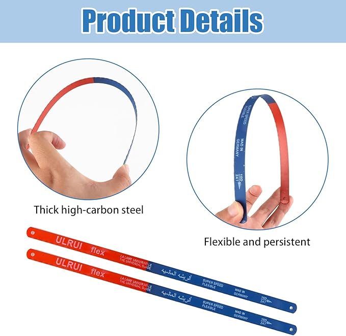 12 PCS Hacksaw Blades Replacement Sets, 12.4'' High Speed 24 T Hack Saw Blades, Bi-Metal Hss Cutting Blades, Suitable for DIY Enthusiast, Woodworking, Plastic Cutting and Soft - Metal Cutting