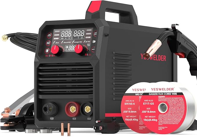 YESWELDER MIG-140DS PRO MIG Welder, 140Amp 110/220V Dual Voltage, 4 in 1 Gas MIG/Flux Core MIG/Lift TIG/Stick Multiprocess MIG Welding Machine