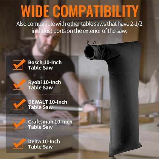 Table Saw Dust Collector Bag Compatible for Bosch/Dewalt/Ryobi/Porter Cable/Craftsman/RIGID/Metabo/Kobalt/Skilsaw/Delta (10" Tablesaws with 2.5" Dust Port)-2Pack