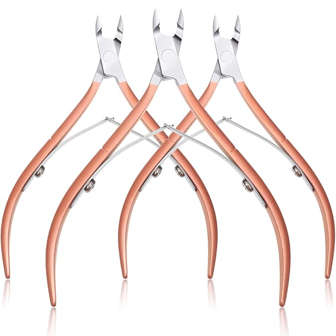 Mudder 3 Packs Cuticle Nippers Cutter Tool Stainless Steel Nail Cuticle Trimmer Remover with Pointed Blade Scissors Pedicure Manicure Tool for Fingernails Nails Care and Toenails(Rose Gold)