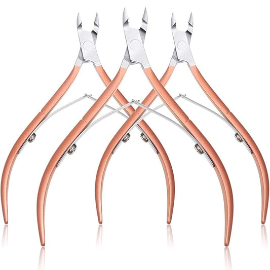 Mudder 3 Packs Cuticle Nippers Cutter Tool Stainless Steel Nail Cuticle Trimmer Remover with Pointed Blade Scissors Pedicure Manicure Tool for Fingernails Nails Care and Toenails(Rose Gold)