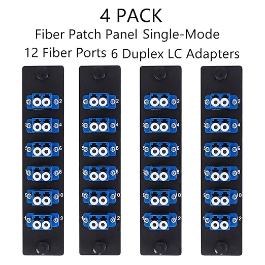 VFLTOOL 4 Pack Fiber Patch Panel Enclosure - 6 Duplex LC Adapters, 12 Fiber Optic Ports, LGX Compatible, LC UPC Blue, Single Mode and Multimode Compatible for 1.25G/10GB OS1-2/OM1-3 Networks