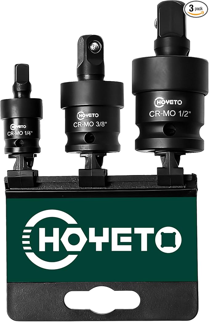 Impact Universal Joint Socket Swivel Set, 3-Piece, 1/4" 3/8" 1/2" Socket Adapter Set, Cr-Mo Steel, Radius Corner Design, Flexible Swivel Socket Set