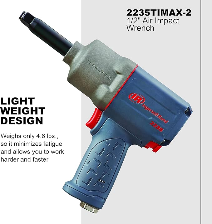 Ingersoll Rand 2235TIMAX-2 1/2" Air Impact Wrench, 2" Ext Anvil, 1350 ft-lb Torque, Titanium Hammercase, Friction Ring Retainer, Pistol
