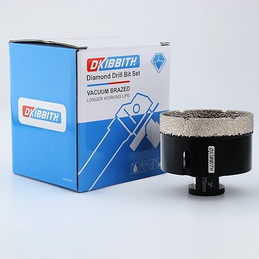 DKIBBITH 3'' Dry Diamond Core Drill Bit 75mm Diameter Tile Bits Vacuum Brazed Angle Grinder Hole Saw for Porcelain Ceramic Granite Brick Concrete with 5/8-11 Thread to 3/8'' Hex Shank Adapter, Black