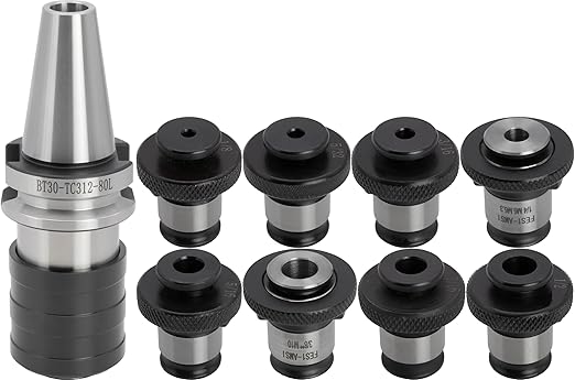 BT 30 Taper Floating Tap Holder Set, Quick Change, Positive Drive, with 8 pcs Adapters for #5 to 1/2" Taps
