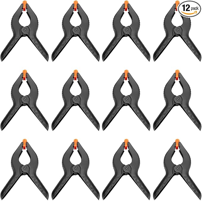ZOENHOU 6 Inch 12 PCS Spring Clamp Set, Nylon Plastic Clips Heavy Duty Clamp with Flexible Jaw Pad and Anti-slip Handles for Woodworking Backdrop Photo Studio Craft DIY Art