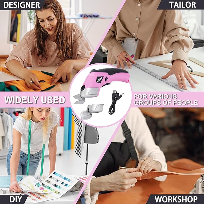 Cordless Electric Scissors,3.7V Fabric Cutter,Equipped with 2 Blades and 1 Charging line,Electric Cardboard Cutter for Fabrics,Cardboard,Carpets (Pink)