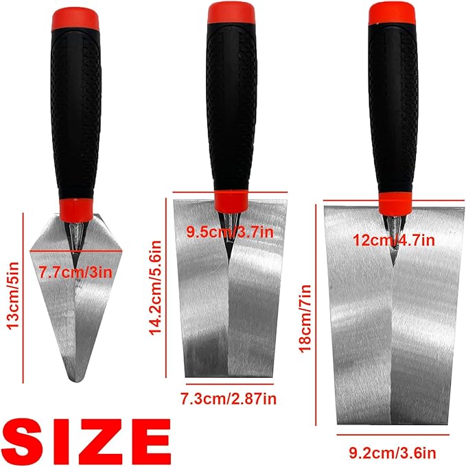 3 Pack Masonry Hand Tool Set, 5??Brick Pointing Trowel, 5.6??and 7??Bucket Margin Trowel, Carbon Steel Bricklaying Hand Tool for Concrete, Cement, Plaster, Tile Construction Projects