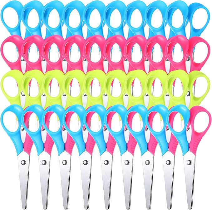 Reginary 36 Pcs Kids Scissors Bulk 5 Inch Student Children Blunt Tip Safety Scissors Multipurpose Rounded Tip for Office Home School Craft Supplies, Multicolor