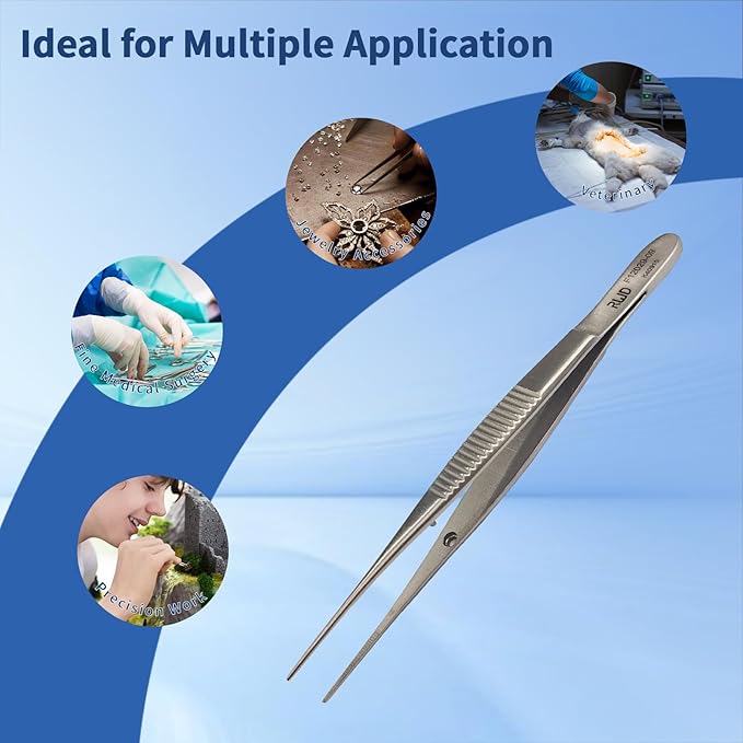 RWD Dressing Forceps 3.7", Martensitic Stainless Steel Medical Tweezers, 0.8mm Width Serrated Straight Tip, Micro Forceps Tweezer, Surgical Tweezer for High-Precision Handling (F12029-09)