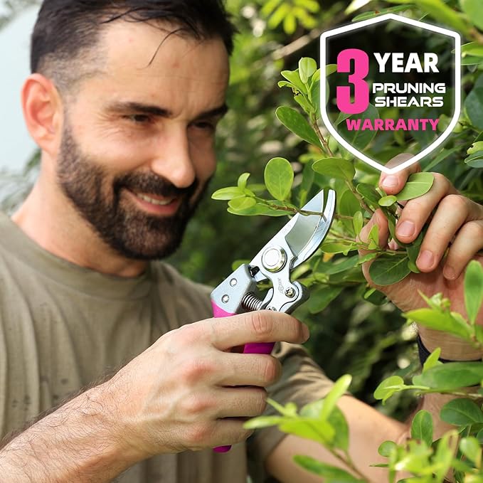 DECERK 8.5" Professional Bypass Pruning Shears ??Heavy Duty Garden Scissors & Clippers for Branch Trimming, Ultra Sharp SK5 Blade, Ergonomic Handle, Perfect Gardening Gift for Women, 2025 Pink Tools