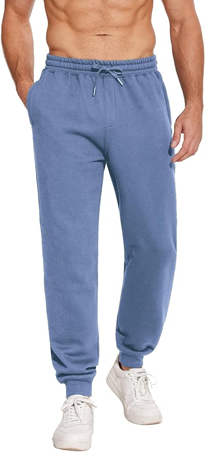 PINSPARK Men's Fleece Joggers with Zipper Pockets Tapered Sweatpants Cotton Sweat Pants for Mens Heavyweight Lounge Pants